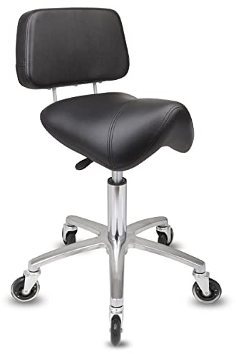 Staboos Rollhocker bis 160 kg - Premium Sattel Sitz mit Lehne - Praxishocker (Premium Rollen) Drehhocker höhenverstellbar (50 cm bis 65 cm) Sattelhocker