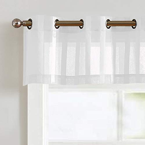 TOPICK Rideaux Cuisine Voilage Courts Brise Bise Placard Semi-Transparents à Rayures Blanc 135x35cm(LxH), Rideauxs avec Oeillets Élégants pour Moderne Salon Bistrot Chambre à Coucher Bistrot, Lot de 2