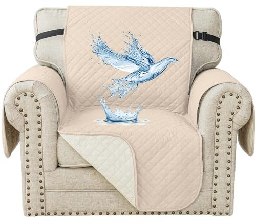 YSTELLAA 100% Wasserdicht Sesselhusse 1 Sitzer, Couch Bezug Rutschfes, Waschbar Couchüberzug, Sofabezug Mit Armlehnen, Universal Sofa Covers Für Katze Hund, Mit Gummiband, Beige