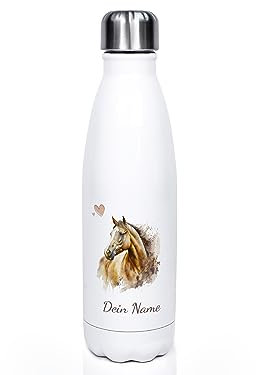 GRAZDesign Kinder Trinkflasche Pferd mit Namen personalisiert, für Pferde Mädchen, Geschenk zur Einschulung, Geburtstag, Weihnachten, Edelstahl 500ml