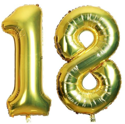2 Palloncini Gonfiabili Numeri 1 e 8 (18) per Decorazioni Compleanni/Feste Dimensione 45 cm Colore Oro (Numero 18)