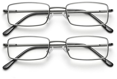 OKH 2er-Pack Lesebrillen für Männer, Metallrahmen Blaulicht Blockierende für Computerleser, Filter für UV-Strahlen/Computerblendung mit Federscharnier Brillen 4.0