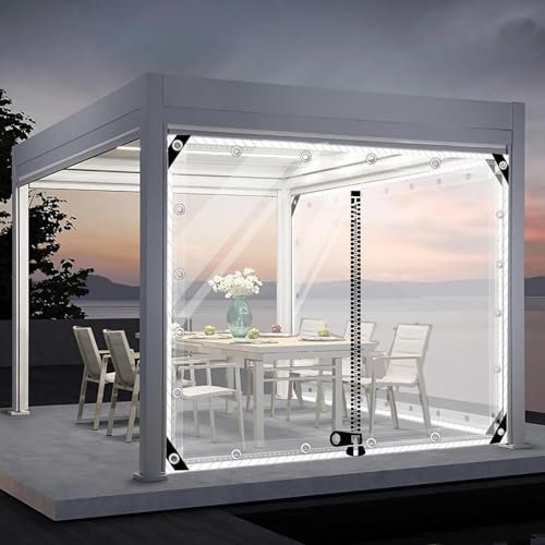 Suwooy wasserdichte Plane Mit Ösen,0.5mm PVC Transparente Plane Seitenteil,Outdoor Durchsichtige Plane Vorhänge,Pergola Pavillon Trennvorhänge Mit Reißverschluss,Wetterfest,L×H-2.5 * 3m(8.2 * 9.8ft)