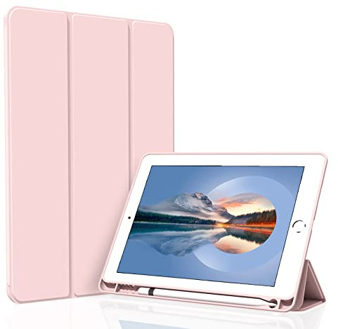 Figair Hülle für iPad 5./6. Generation 9,7 Zoll (2017/2018), Rosa | ultradünne leichte Smart Schutzhülle mit weicher TPU Rückseite, Auto-Schlaf-/Weckfunktion und Stifthalter