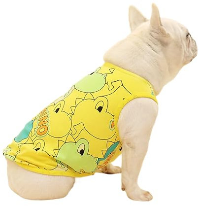 CHEERTAILS Hunde-Shirts für kleine und mittelgroße Hunde, französische Bulldogge, lustiges Dinosaurier-Shirt, Frenchie-Kleidung für Haustiere, atmungsaktive Welpen-Sweatshirts, Baumwoll-Tanktop,