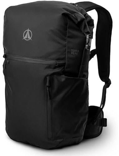 Terra Peak® Premium Rolltop Rucksack 20-25 L Damen & Herren schwarz - Reiserucksack & Daypack mit 15 Zoll Laptop-Fach - Wanderrucksack & Trekkingrucksack klein - Tagesrucksack Handgepäck für Reisen