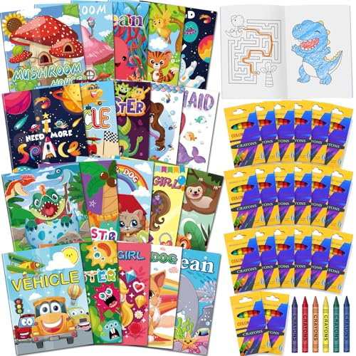 Elfew 20 Libros para Colorear para Niños de 4 a 8 Años, y Crayones de 6 Colores Ceras de Colores Kit, Regalos de Fiesta de Cumpleaños Niños para 3 a 9 Años, Regalos de Pascua