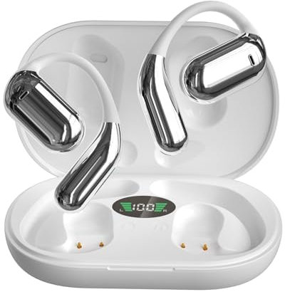 Auriculares inalámbricos Tipo Oreja Abierta Auriculares Bluetooth Caja de Carga de Auriculares con Auriculares de Silicona, adecuados para ejercitar la conducción (Blanco)