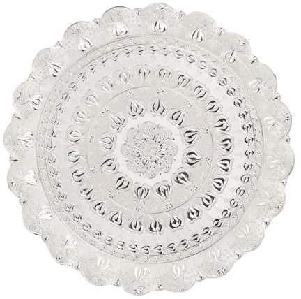Plateau à Café, 35 cm Plateau de Service Vintage, Motif en Relief Assiette à café Ronde, Plateau de Service de thé et café Turc, Plateau décoratif Service de thé, pour Maison, Bar, Commode (Argent)