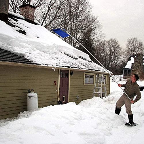 JOCHEN Strumento per la Neve sul Tetto, Portata Fino a 21 Piedi, Pala da Neve in Alluminio con Manico Lungo Retrattile, per tetti di Case con Ruote e Scivolo per la Neve Senza Sforzo