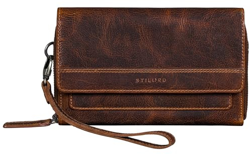 STILORD Sabrina 4-en-1 Bolso Porta Movil Mujer Grande Pochette Cuero Bolsito Móvil Monedero Bolso de Mano Portamoviles Mujer Billeteras Cuero Auténtico 7 Pulgada RFID Color:luino - marrón