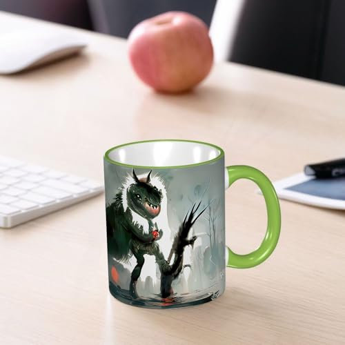 YOIUE Tasse aus Keramik - Große 11oz Tassen 330ml Kaffeetassen mit Henkel, 100% Handbemalt - Trinkgläser mit Griff - Weiß,Monster-Fantasie durch Computermalerei