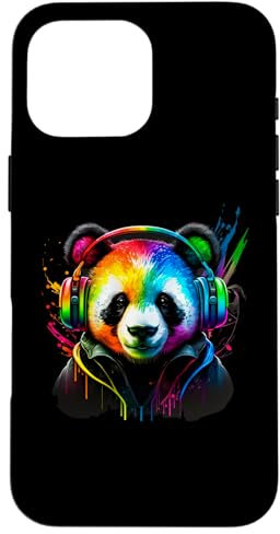 Rainbow DJ Panda Headphones Music for Boys Men Kids Case for iPhone 16 Pro Max
