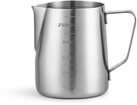 Jarra de espuma de leche de acero inoxidable de gran capacidad, jarra de café de doble escala, para café expreso, latte arte, olla de espuma de leche para salsa barista, jarra para uso doméstico y