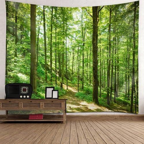 Mesnt Wandteppich Natur Wald, 210x140cm Natur Wald Landschaft Tapisserie Wandbehang für Wohnzimmer Schlafzimmer Wohnheim Wanddeko | Grün