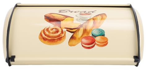Cream Bread Box for Kitchen Counter, Retro Metal Bread Large Capacity Bin Box Large Capacity Kitchen Storage Container for Loaves, Pastries, Muffins, Dry Food(13.4x9x5.7in) (TisstingYhk6-12)