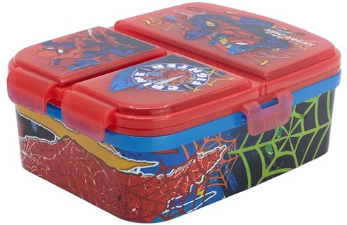 STOR Barnlåda Spider-Man 4 Fack 1944ml - XL Matlåda BPA-fri för Barn - Skol Bento Box i Plast med Säker Stängning