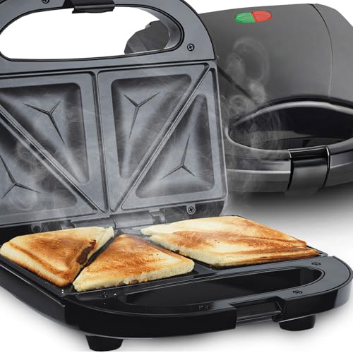 Retoo Sandwichmaker 750 W con piastre in ceramica antiaderente, riscaldamento rapido e termostato, base antiscivolo, impugnatura ergonomica, design salvaspazio, 2 panini/4 triangoli, colore: