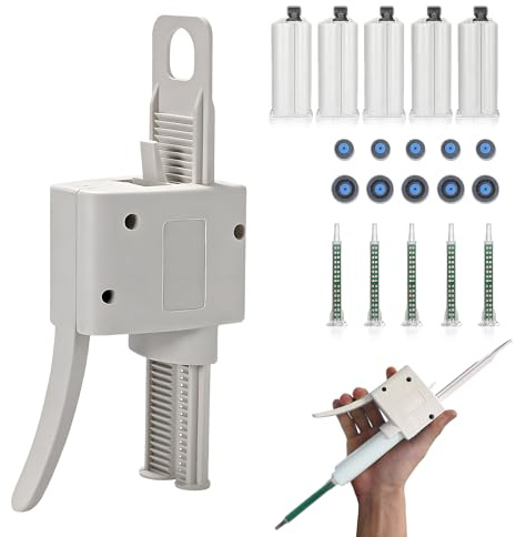 techextra 50ml 2k Kleber Dosierpistole Gemischt, AB Epoxid Griff | 2k Klebepistole zum Mischen von 2:1 AB-Kleber, mit 10pcs Statikmischer Mischrohr