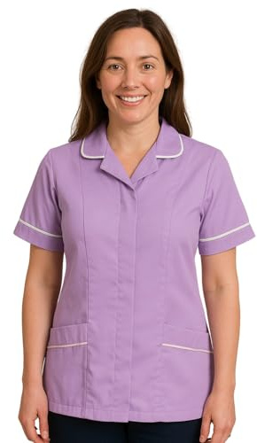 shelikes Womens Hospital Uniform Ladies Healthcare Zip Fastening Collared Nurse Tunic Top Medical Uniform Salon Vet Healthcare Maid Dress
