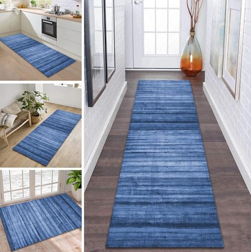 ZDYHMrj Teppich Läufer Flur Küche rutschfest waschbar Teppichläufer Lang 50X150CM Dunkelblau Modern Design Meterware Korridor Tepiche Esszimmer Schlafzimmer Wohnzimmer Schmutzfangmatte