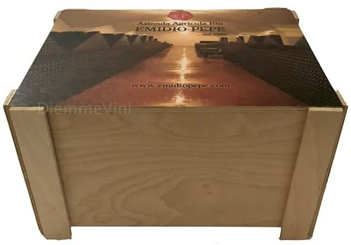 Generico Cassa in Legno Serigrafata Emidio Pepe, Vuota per 6 Bottiglie da 0,75L, 29x25x18 cm