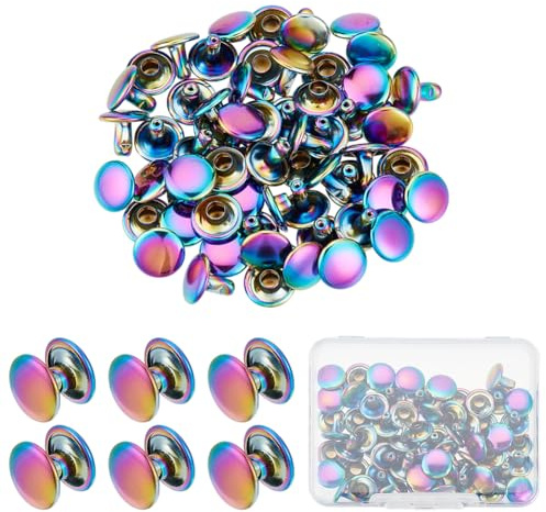 CRAFTYMELODY 30Sets Regenbogen Doppelkappennieten Messing Metallnieten Nieten Im Punk Rock Stil Runder Kopf Für Leder DIY Bastelarbeiten
