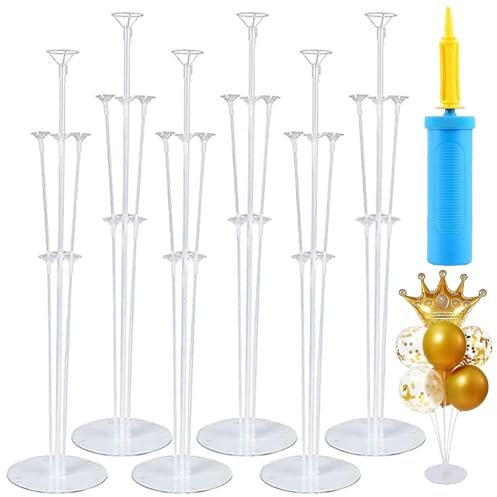6 Pezzi Kit Supporto Palloncini con Tazza e Base, Stand Tavolo Trasparente, Sticks Supporti Riutilizzabili, Porta Palloncino per Decorazione Matrimoni, Feste Compleanno, Natale, Anniversaire