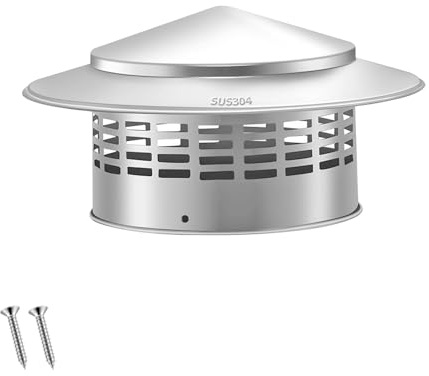 Qrity 1 Pièces Chapeau de Cheminée en Acier Inoxydable, Chapeau de Pluie de Toit, Hotte D'aération de Toit Ronde avec Vis, Pour Tuyau de Cheminée de 160mm(6,3 Pouce)