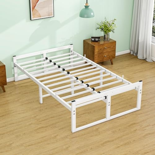 VECOCHO Bett120x200 cm,Bettgestell 120x200 mit Lattenrost aus Metall,Weiß
