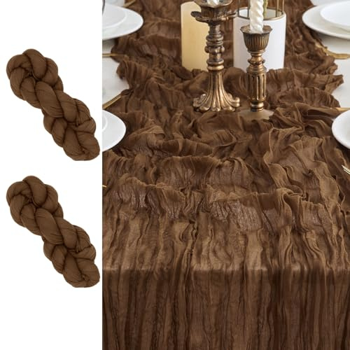 LUKDUNG 2 Stück Tischläufer, Seihtuch Tischläufer, Boho Gaze Stoff Käsetuch, Rustikaler Tischdecke für Hochzeitsdeko Tischdeko, 90 x 300 cm (Kaffee, 90 x 300 cm, 2 Stück)