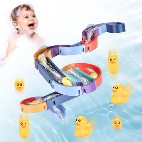 Pmueuff Badewannenspielzeug Kinder, 34 Stück Badespielzeug mit Saugnäpfe und DIY Kugelbahn Wasserspielzeug Kreativer Badespaß Geschenk für Jungen Mädchen im Alter von 3 4 5 6 7 8