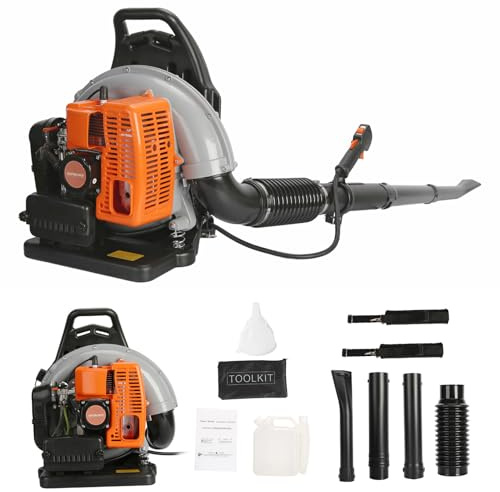Souffleur Thermique à Dos, 63CC Moteur à Essence 2 Temps 3 CV, Souffleur de Feuilles avec Sangle Dorsale Confortable pour Enlèvement Feuilles Mortes Jardinage, Souffleur Feuille EB650