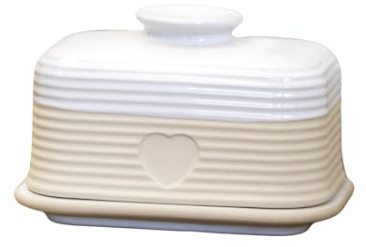 Rustic Ribbed Love Heart Butter Dish Stoneware Vintage Charm Kitchen Storage Pot