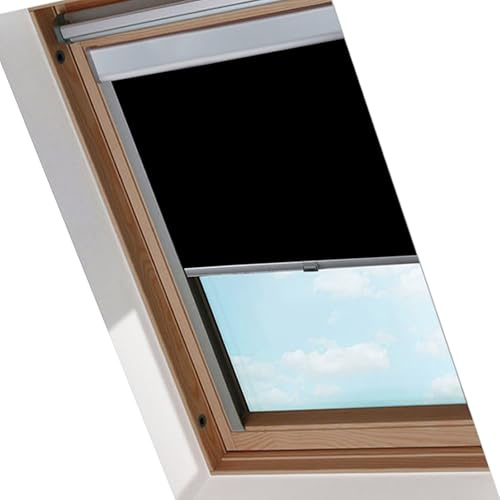 Peviasot Verdunklungsrollo, Fensterrollo mit M08 (61,3 * 116 cm), Dachfenster Rollo mit Bohren, Wärmedämmung und Beschattung, Anti-Spionage und Feuchtigkeitsbeständig, Aluminium-Rahmen, Schwarz