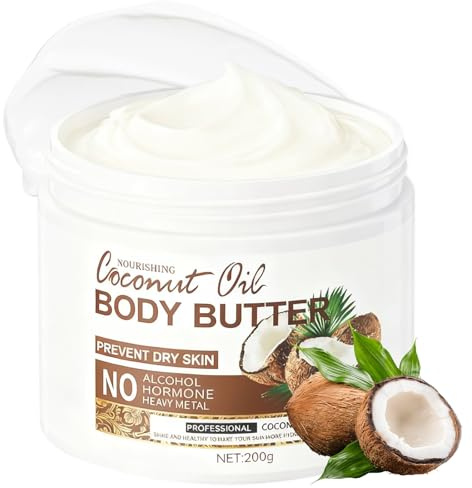 Crema Hidratante Corporal con Coconut Oil, Crema Corporal Natural Aceite de Coco Piel Seca, Manteca Corporal Coco, Hidratante y No Grasa, Body Lotion para Hombres y Mujeres, Fórmula Vegana - 200g