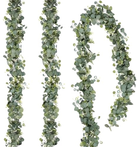 Vrexziy 3Pcs 180cm Artificial Eucalyptus Garland, Greenery Garland Artificial Eucalyptus Leaves, Hanging Plants Vines for Wedding Party Bedroom Home Decoration