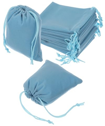 QUARKZMAN 20 Sacchetti 4 x 4.7 Pollici Sacchetti Regalo Velluto Blu Chiaro | Confezionamento Per Matrimoni Feste Caramelle, Organizzazione E Conservazione, Per Gioielli, Con Cordino