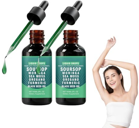 Gocce liquide di amaro di graviola, gocce liquide alle erbe 10 in 1, siero alle erbe di graviola, integratore naturale a base vegetale per il supporto quotidiano al benessere, 60 ml (2 bottiglie)