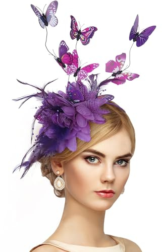 ETOFETE Butterfly Fascinators for Women - Fascinator Hat Flower Feather Wedding Headband, Ladies Hat for Royal Ascot Races