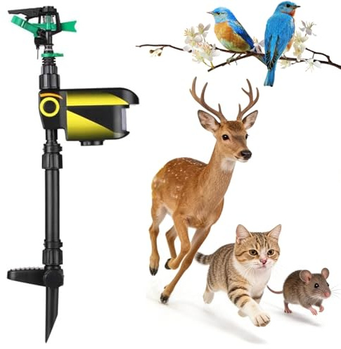Motion Activated Sprinkler with 3 Sensing Distance and 120° Fan-Shaped Sensing, Solar Powered Animal Repellent, Garden Lawn Water Sprayer, for Yards Farms Orchards