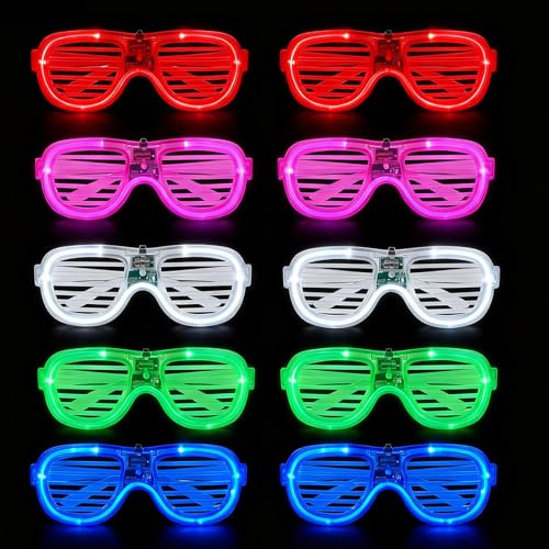 10 Stück Partybrillen, Festival Led Brillen, Neon Partybrille 5 Farben