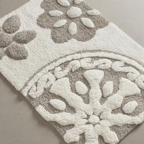 Madison Park Casablanca 100% Cotton Tufted Bathroom Rugs Luxurious Plush Medallion Floral Pattern Bath Mat Absorbent, Quick Dry, Spa Design Shower Room Décor, Rectangle 20 x 30, Taupe
