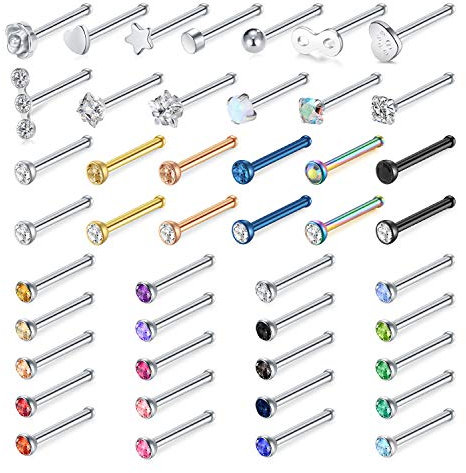 Zolure 45stk Nasenring Edelstahl Nasenpiercing Zirconia Nasenstecker Set 20 Gauge Piercing Schmuck
