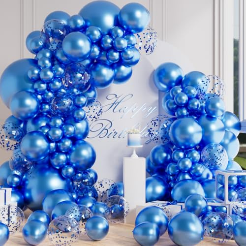 AULE Luftballon Girlande Blau: 100 Stück Blaue Ballons Helium Blau Glänzend Chrom Latex Luftballons Set für Baby Shower Gender Reveal Graduation Geburtstag Deko