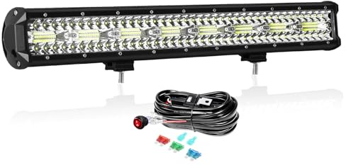 PICAA 8D Barra Led 4x4 con 12V Kit cableado, 23 Pulgadas 480W Fila Triple Combinación Barra de Luz de Trabajo Led, 6000K Impermeable Barra Luminosa Led Faro Led para Offroad ATV SUV Camión