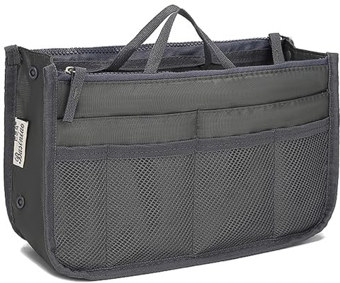 YUEMING Handtaschen Organiser, Taschenorganizer für Frauen Kosmetikorganizer 13 Taschen Erweiterbar Liner Bag Pouch Reißverschluss Tote Organizer Wickeltasche Reisetasche mit Griff, 28x18x10cm