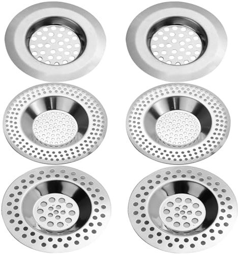 (Set of 6 Pcs) 3 Sizes Kitchen Sink Strainer Hair Catcher for Shower Drain Cover Sink Plug Strainer for Drainer Protector Blocker Filter Bath Plug Hole Cover Sink Sieve Strainer Metal