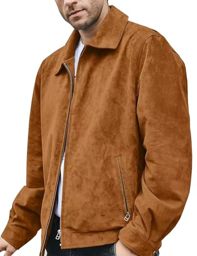 FLAVOR Veste Bomber en Cuir Véritable et Daim Manteau Décontracté pour Homme （Marron, XL