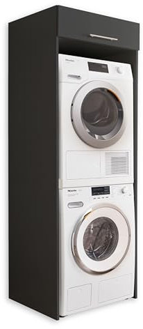 Laundreezy Waschmaschinenschrank für Trockner und Waschmaschine, Anthrazit - Praktischer Waschmaschinen-Überbauschrank - 67,5 x 200 x 67,5 cm (B/H/T)